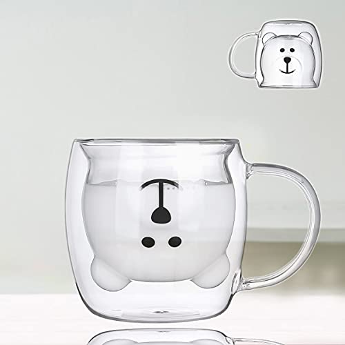 ZEACCT Süße Tiertasse Glas Doppelisolierglastasse, Kaffeetasse, Kaffeetasse, Teetasse, Milchtasse, bestes Geschenk für Büro und persönlichen Geburtstag (Bär) (Mit Griff) von ZEACCT