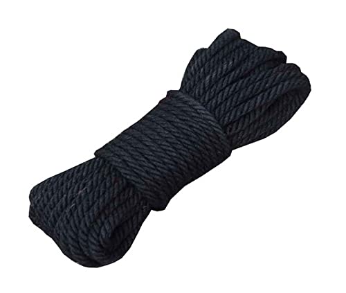 ZEALMAX Natürliches Hanfseil, 20 m x 8 mm, dicke Jute-Schnur für Heimdekoration, Gartenarbeit, Bastelarbeiten, Kunstwerke, Schwarz von ZEALMAX