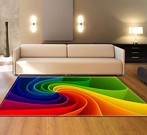 ZEALPLANT 3D Gedruckter Teppich Regenbogen gestreifter Strudel Wohnzimmer Schlafzimmer Krabbelmatte Korridor Antirutschmatte Bett Kopfmatte Fußmatte von ZEALPLANT