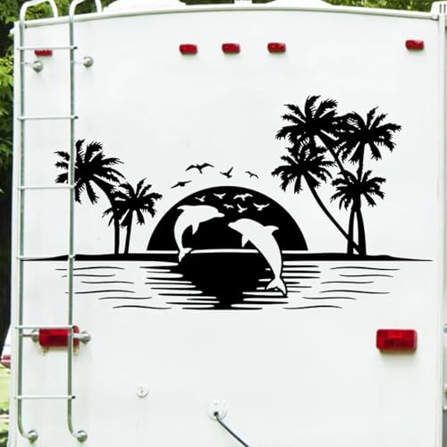 ZEALPLANT Selbstklebende PVC Camper Wandaufkleber RV Palme Delphin Ozean Sonnenschein Landschaft Aufkleber Schlafzimmer Dekoration ZEALPLANT Selbstklebende PVC Camper Wandaufkleber RV Palme Delphin Ozean Sonnenschein Landschaft Aufkleber Schlafzimmer Dekoration von ZEALPLANT
