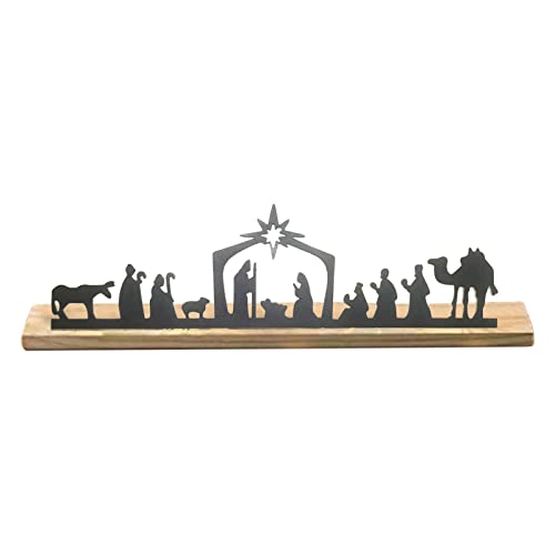ZEARLY Krippen-Set aus Metall mit Figuren, Krippen-Sets mit Holzsockel, Krippen-Lichthalter für Weihnachten, Zuhause, Regal, Tischwand von ZEARLY