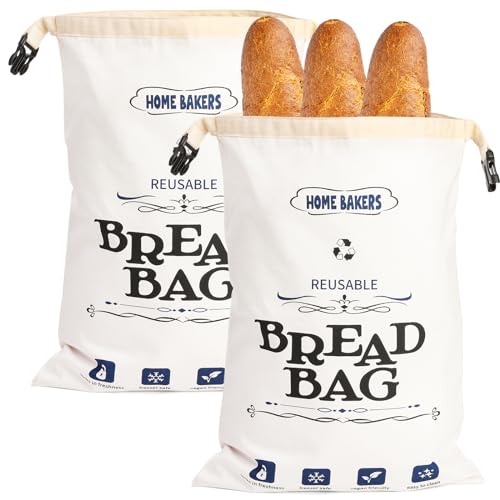 ZEAYEA Brotbeutel, wiederverwendbare Brotaufbewahrungsbeutel, Frischhaltung, wasserdichter Brotbehälter mit doppeltem Futter für großes Brot, Baguette, Lebensmittel, Geschenk, 41,9 x 30,5 cm, 2 Stück von ZEAYEA