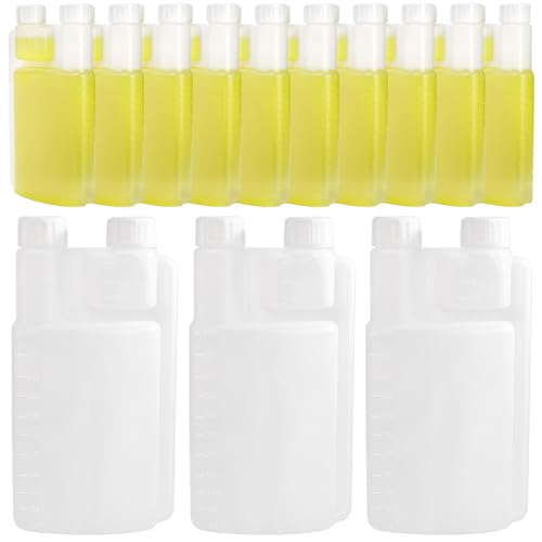 ZEAYEA Kunststoffflaschen mit eingebautem 28 ml Glas, 482 ml, tragbare Messflaschen für Flüssigkeiten, Getränke, Öl, abgestufter Spender mit Kappen, für Reisen, Camping, 12 Stück von ZEAYEA
