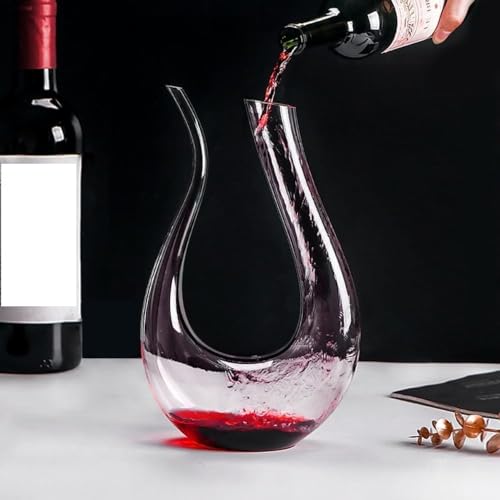 Weindekanter, Mini-Weindekanter, 600 ml, 100 % bleifrei, U-Form, Kristallglas, Weinkaraffe, mundgeblasen, Rotweinkaraffe von ZEBEYE
