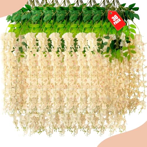 36 Stück Champagnerrosa Glyzinien hängende Blumen, künstliche Glyzinien-Girlande, Reben für Hochzeit, Zimmer, Hintergrund, Outdoor, Terrasse, Garten, Dekoration 36 Stück Champagnerrosa Glyzinien hängende Blumen, künstliche Glyzinien-Girlande, Reben für Hochzeit, Zimmer, Hintergrund, Outdoor, Terrasse, Garten, Dekoration von ZEBMOON