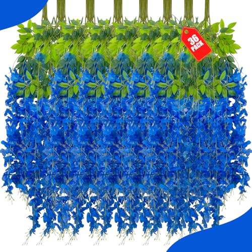 36 Stück königsblaue Glyzinien hängende Blumen, künstliche Glyzinien-Girlande, Reben für Hochzeit, Zimmer, Hintergrund, Outdoor, Terrasse, Garten, Dekoration 36 Stück königsblaue Glyzinien hängende Blumen, künstliche Glyzinien-Girlande, Reben für Hochzeit, Zimmer, Hintergrund, Outdoor, Terrasse, Garten, Dekoration von ZEBMOON
