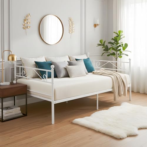 ZECIIYE Bett für Einzelbett, mit Lattenrost, Einzelbett, aus Metall, 90 x 190 cm, mit Stauraum unter dem Bett, für Schlafzimmer, Wohnzimmer, Gästezimmer, kleine Wohnung (90 x 190 cm, weiß) von ZECIIYE