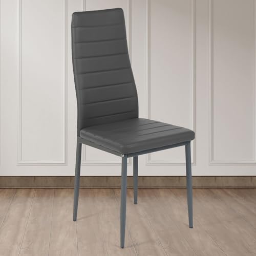 ZECIIYE Esszimmerstühle,Küchenstühle Kunstleder mit metallgestell,Hohe rückenlehne,Polsterstuhl Modern für Esszimmer,Wohnzimmer und Küchen,Grau von ZECIIYE