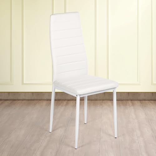 ZECIIYE Esszimmerstühle,Küchenstühle Kunstleder mit metallgestell,Hohe rückenlehne,Polsterstuhl Modern für Esszimmer,Wohnzimmer und Küchen,Weiß von ZECIIYE