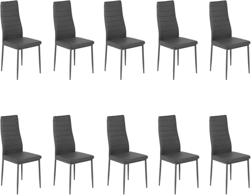 ZECIIYE Esszimmerstühle 10er Set,Küchenstühle Kunstleder mit metallgestell,Hohe rückenlehne,Polsterstuhl Modern für Esszimmer,Wohnzimmer und Küchen,Grau von ZECIIYE