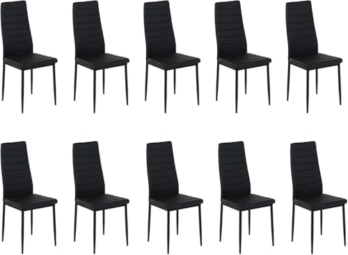 ZECIIYE Esszimmerstühle 10er Set,Küchenstühle Kunstleder mit metallgestell,Hohe rückenlehne,Polsterstuhl Modern für Esszimmer,Wohnzimmer und Küchen,Schwarz von ZECIIYE