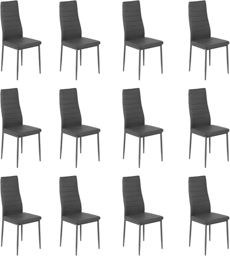 ZECIIYE Esszimmerstühle 12er Set,Küchenstühle Kunstleder mit metallgestell,Hohe rückenlehne,Polsterstuhl Modern für Esszimmer,Wohnzimmer und Küchen,Grau von ZECIIYE