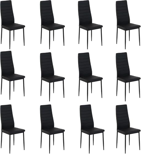 ZECIIYE Esszimmerstühle 12er Set,Küchenstühle Kunstleder mit metallgestell,Hohe rückenlehne,Polsterstuhl Modern für Esszimmer,Wohnzimmer und Küchen,Schwarz von ZECIIYE