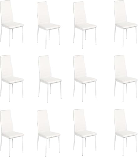ZECIIYE Esszimmerstühle 12er Set,Küchenstühle Kunstleder mit metallgestell,Hohe rückenlehne,Polsterstuhl Modern für Esszimmer,Wohnzimmer und Küchen,Weiß von ZECIIYE