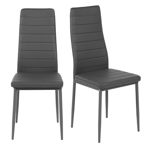 ZECIIYE Esszimmerstühle 2er Set,Küchenstühle Kunstleder mit metallgestell,Hohe rückenlehne,Polsterstuhl Modern für Esszimmer,Wohnzimmer und Küchen,Grau von ZECIIYE