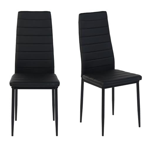 ZECIIYE Esszimmerstühle 2er Set,Küchenstühle Kunstleder mit metallgestell,Hohe rückenlehne,Polsterstuhl Modern für Esszimmer,Wohnzimmer und Küchen,Schwarz von ZECIIYE