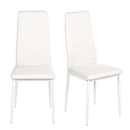 ZECIIYE Esszimmerstühle 2er Set,Küchenstühle Kunstleder mit metallgestell,Hohe rückenlehne,Polsterstuhl Modern für Esszimmer,Wohnzimmer und Küchen,Weiß von ZECIIYE
