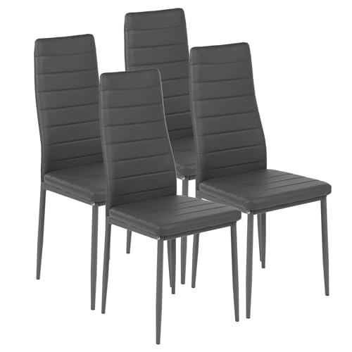 ZECIIYE Esszimmerstühle 4er Set,Küchenstühle Kunstleder mit metallgestell,Hohe rückenlehne,Polsterstuhl Modern für Esszimmer,Wohnzimmer und Küchen,Grau von ZECIIYE