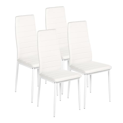 ZECIIYE Esszimmerstühle 4er Set,Küchenstühle Kunstleder mit metallgestell,Hohe rückenlehne,Polsterstuhl Modern für Esszimmer,Wohnzimmer und Küchen,Weiß von ZECIIYE