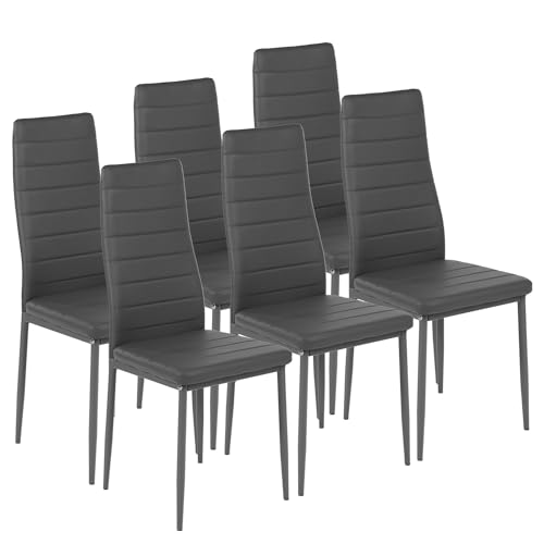 ZECIIYE Esszimmerstühle 6er Set,Küchenstühle Kunstleder mit metallgestell,Hohe rückenlehne,Polsterstuhl Modern für Esszimmer,Wohnzimmer und Küchen,Grau von ZECIIYE