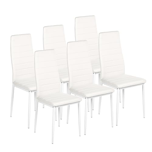 ZECIIYE Esszimmerstühle 6er Set,Küchenstühle Kunstleder mit metallgestell,Hohe rückenlehne,Polsterstuhl Modern für Esszimmer,Wohnzimmer und Küchen,Weiß von ZECIIYE