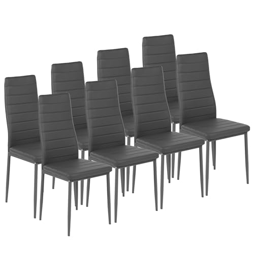 ZECIIYE Esszimmerstühle 8er Set,Küchenstühle Kunstleder mit metallgestell,Hohe rückenlehne,Polsterstuhl Modern für Esszimmer,Wohnzimmer und Küchen,Grau von ZECIIYE