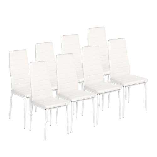 ZECIIYE Esszimmerstühle 8er Set,Küchenstühle Kunstleder mit metallgestell,Hohe rückenlehne,Polsterstuhl Modern für Esszimmer,Wohnzimmer und Küchen,Weiß von ZECIIYE