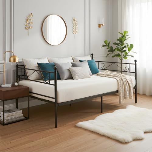 ZECIIYE Sofa-Bett, 1-Sitzer, mit Stauraum unter dem Bett, Bettgestell für Einzelbett, 90 x 190 cm, mit Metallrost, für Schlafzimmer, Wohnzimmer, Gästezimmer, Wohnung (90 x 190 cm, schwarz) von ZECIIYE