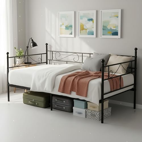 ZECIIYE Tagesbett Metallbett Bettgestell 90x190 cm,Einzelbetten,Daybed mit edlen Mustern,Bett mit Stauraum,Gästebett Jugendbett Bettsofa für Schlafzimmer Wohnzimmer passend,Schwarz ZECIIYE Tagesbett Metallbett Bettgestell 90x190 cm,Einzelbetten,Daybed mit edlen Mustern,Bett mit Stauraum,Gästebett Jugendbett Bettsofa für Schlafzimmer Wohnzimmer passend,Schwarz von ZECIIYE
