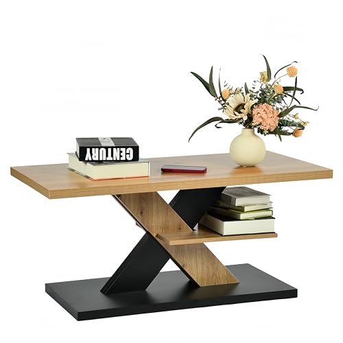 ZECIIYE Wohnzimmertisch Holz Modern,Couchtisch Rechteckig,Beistelltisch mit stauraum,Couch Tisch Room Decor,für Wohnzimmer Büro,Eiche & Schwarz,100 x 40 x45 cm von ZECIIYE
