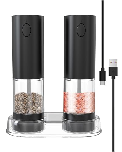 Elektrische Pfeffermühle, wiederaufladbares Salz- und Pfeffermühlen-Set, verstellbare Pfeffermühle, 2 Stück, mit LED-Leuchten Elektrische Pfeffermühle, wiederaufladbares Salz- und Pfeffermühlen-Set, verstellbare Pfeffermühle, 2 Stück, mit LED-Leuchten von ZEDATONG