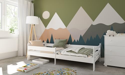 ZEEBRA - Babybett Kinderbett - Jugendbett Riko - mit Sicherheitsgeländer - Stabil, Robust, Widerstandsfähig im täglichen Gebrauch - Helles Weiß passt zu jedem Dekor - 200x90 cm - Weiß von ZEEBRA