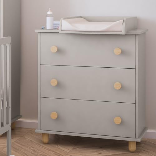 ZEEBRA - Kommode Wickeltisch - Kinderkommode Lumi mit 3 Schubladen - Abnehmbarer Wickelaufsatz - Möbel für das Babyzimmer - Ausstattung des Kinderzimmers - 48x83x93cm - Kaschmir von ZEEBRA