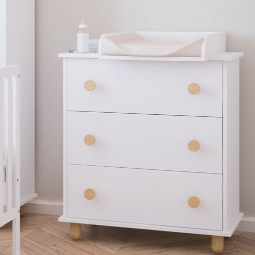ZEEBRA - Kommode Wickeltisch - Kinderkommode Lumi mit 3 Schubladen - Abnehmbarer Wickelaufsatz - Möbel für das Babyzimmer - Ausstattung des Kinderzimmers - 48x83x93cm - Weiß von ZEEBRA