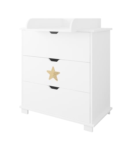 ZEEBRA - Kommode Wickeltisch - Kinderkommode Star mit 3 Schubladen und dekorativem Stern - Abnehmbarer Wickelaufsatz - Möbel für das Babyzimmer - 48x83x87cm - Weiß von ZEEBRA