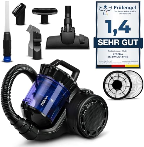 ZEEGMA Zonder Base Staubsauger beutellos Zyklon Staubsauger, hohe Saugleistung, 2 HEPA H13 und waschbare Filter Allergikerfreundlich Staubbehälter, 2,5 Liter von Zeegma