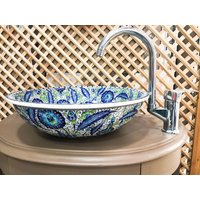Badezimmer Waschbecken, Aufsatzwaschbecken, Handbemaltes Keramik Design Sloan Waschbecken von ZEEMRusticHomeDecor