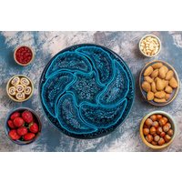 Blau Geprägte Keramik Nüsse Servier Set Mit Großem Teller, Handgemachte Vorspeisen Crudite Set, Snack Frühstücks Einzigartiges Hochzeitsgeschenk von ZEEMRusticHomeDecor