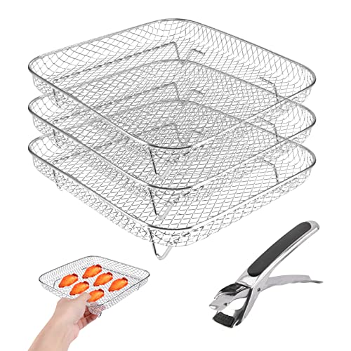 20,3 cm quadratisches Luftfritteusen-Gestell, Set mit 3 stapelbaren Edelstahl-Dörr-Racks, quadratisches Gestell, Luftfritteusen-Zubehör für Cosori, Instant Vortex, Nuwave Air Fritteuse, Ninja Foodi von ZEENEEK