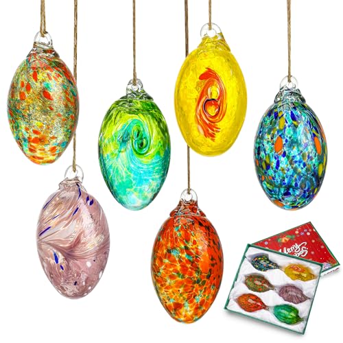 6 Stück Glasgeblasene Ei Weihnachtsschmuck Osterei Glas hängende Ornamente für Zuhause Weihnachtsbaum Dekoration mit Geschenkbox von ZEERSHEE
