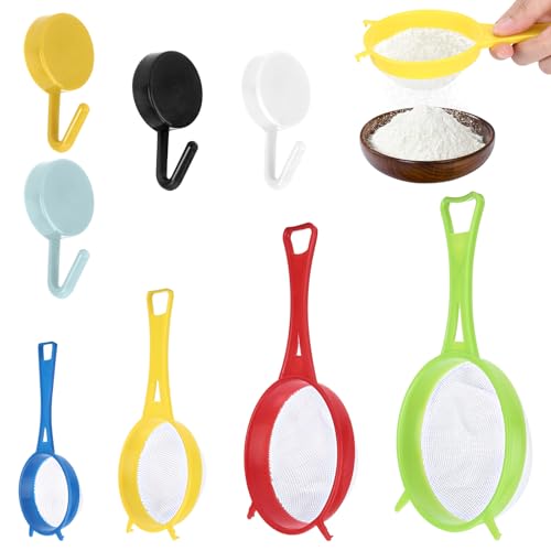 4 Stück Plastiksieb, Küchensieb Kunststoff in 4 Größen, Feines Sieb Küche mit 4 Kleinen Haken für Mehl, Reis, Gemüse, Fruchtsäfte, Tee, Kefir von ZEFAN