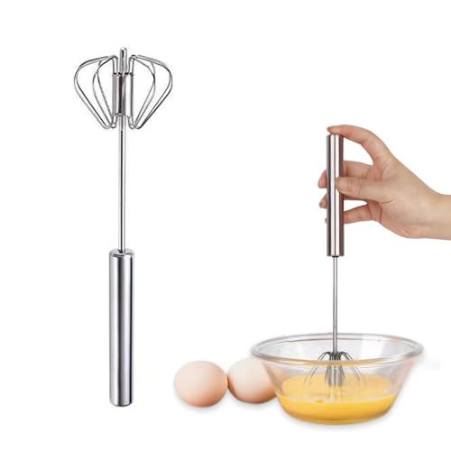 Halbautomatischer Schneebesen aus Edelstahl, 12 Zoll Schneebesen Edelstahl Drehbarer Push Mixer, Hand Push Easy Whisk zum Kochen und Backen Schneebesen Werkzeuge von ZEIEYA