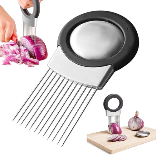 Schneiderhalter für Zwiebeln aus Edelstahl, Zwiebelschneider Edelstahl Zwiebelschneider Halter, Food Slice Assistant zum Schneiden Tomate Zwiebel Schneidehilfe von ZEIEYA