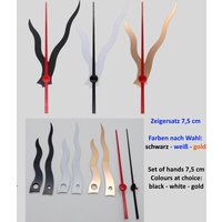 Zeigersatz 7, 5 cm Schwarz Weiß Gold - Glänzend Wellig Aus Aluminium Uhrzeiger Set 75 Mm von ZEIGERZEIT