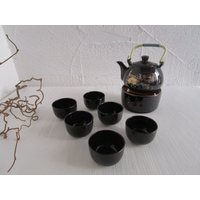 Teeservice Teekanne Teetasse Stövchen Schwarz Pfaumotiv von ZEITJUWELEN