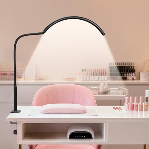 ZEKAHOV Professionelle Halbmond-LED-Schreibtischlampe für Nageltechniker und Künstler, flexible Schwanenhalslampe mit Klemme, 3 Farbmodi und 5 Helligkeitsstufen für Maniküre, Tattoo von ZEKAHOV