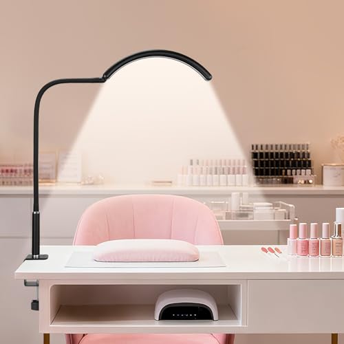 ZEKAHOV Professionelle Halbmond-LED-Schreibtischlampe für Nageltechniker und Künstler, flexible Schwanenhalslampe mit Klemme, 3 Farbmodi und 5 Helligkeitsstufen für Maniküre, Tattoo von ZEKAHOV