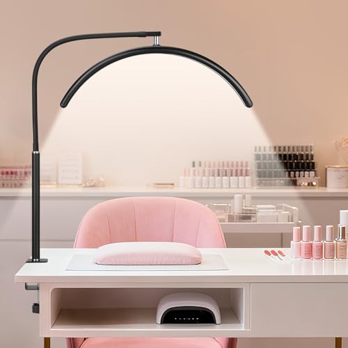 ZEKAHOV Professionelle Halbmond-LED-Schreibtischlampe für Nageltechniker und Künstler, flexible Schwanenhalslampe mit Klemme, 3 Farbmodi und 5 Helligkeitsstufen für Maniküre, Tattoo von ZEKAHOV
