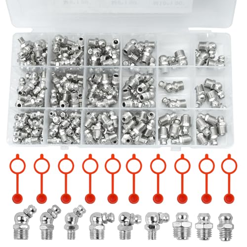 201 Stück Schmiernippel Sortiment Kit Schmiernippel M6 M8 M10 Gerade und Abgewinkelt Schmirnippelset Hydraulische Fettbeschl 45 ° 90 ° 180 ° Kegelschmiernippel für Schmierpressen-mit Aufbewahrungsbox von ZEKUN