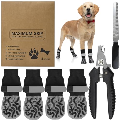 2 Paar Hundeschuhe Pfotenschutz Outdoor Anti-Rutsch-Hundesocken Weiche Socken Doppelseitige Anti Rutsch Hundesocken Mit Verstellbaren Riemen Hundesocken Anti Rutsch Hunde Schuhe für Innenbereich（M） von ZEKUN